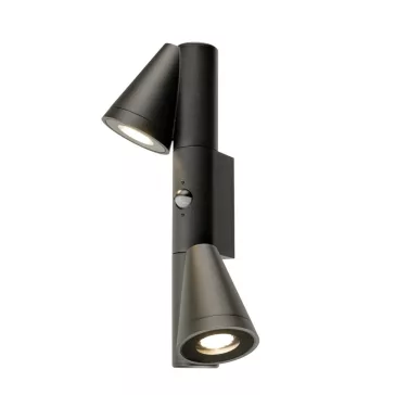   T-TUBE SENSOR fekete GU10 IP44 duplafejű mozgásérzékelős kültéri fali lámpa
