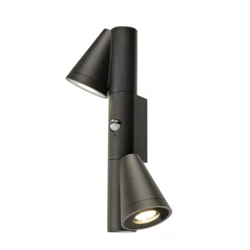   T-TUBE SENSOR fekete GU10 IP44 duplafejű mozgásérzékelős kültéri fali lámpa