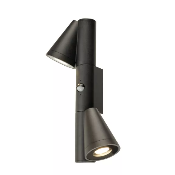 T-TUBE SENSOR fekete GU10 IP44 duplafejű mozgásérzékelős kültéri fali lámpa