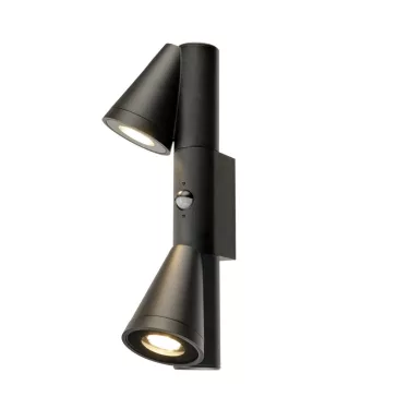   T-TUBE SENSOR fekete GU10 IP44 duplafejű mozgásérzékelős kültéri fali lámpa