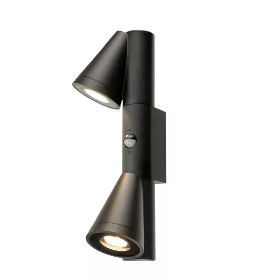 T-TUBE SENSOR fekete GU10 IP44 duplafejű mozgásérzékelős kültéri fali lámpa