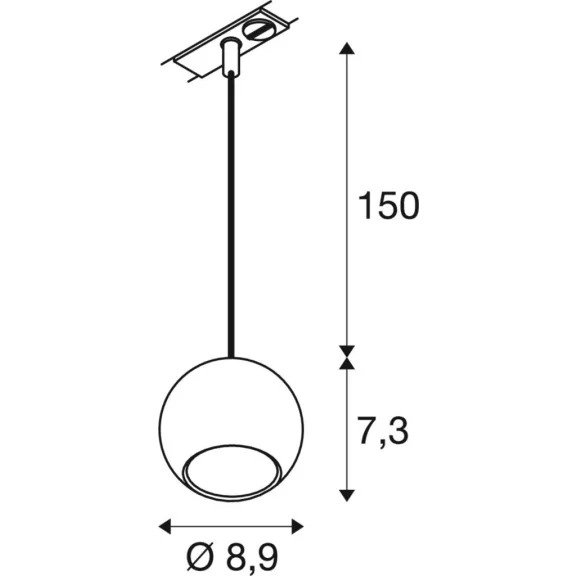 LIGHT EYE 90 fekete GU10 gömb alakú függesztett lámpa 1 fázisú sínhez