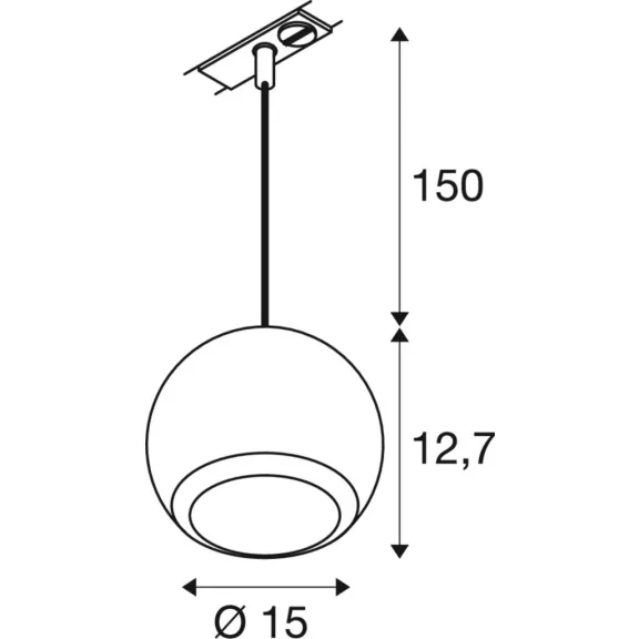 LIGHT EYE 150 fekete GU10 gömb alakú függesztett lámpa 1 fázisú sínhez